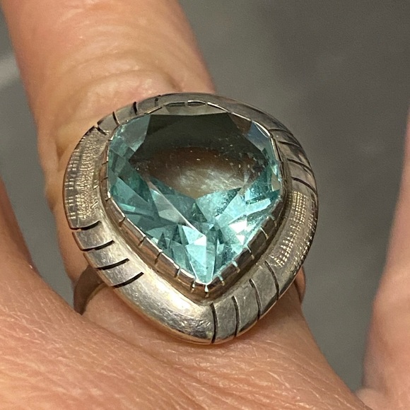 Vintage Sterling 925 silver cocktail ring with aquamarine stone. Size 8 - Picture 9 of 12